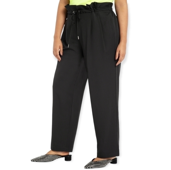 Eloquii Pants - Eloquii Paperbag Cropped Drawstring Black Pants